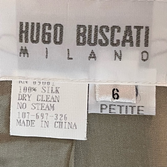 Hugo Buscati Tan Silk Double Breasted Vintage Blazer Size 6 - Picture 9 of 12